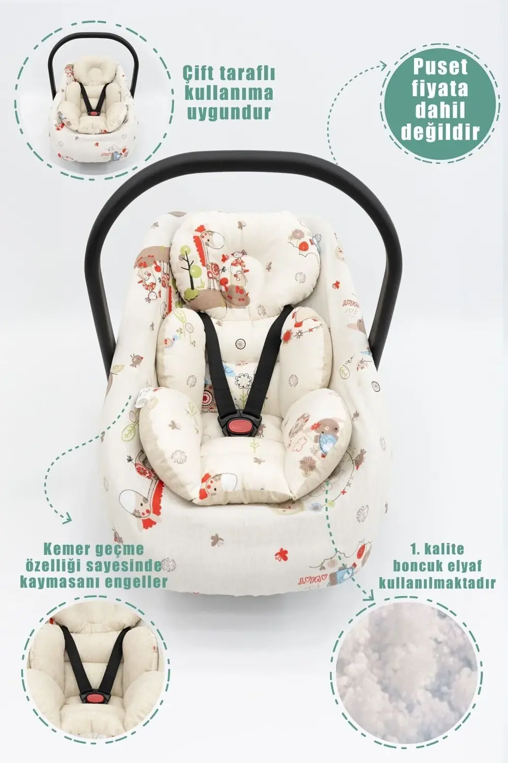 Mordesign Ortopedik Bebek Puset Minderi, Örtü, Çarşaf, Bebek Pikesi, Emzirm