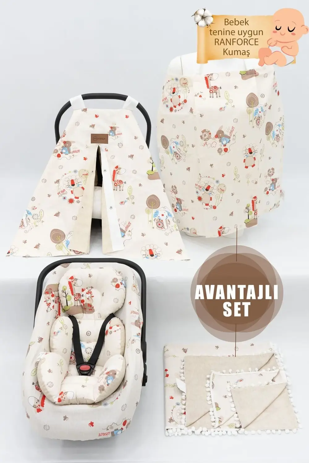 Mordesign Ortopedik Bebek Puset Minderi, Örtü, Çarşaf, Bebek Pikesi, Emzirm