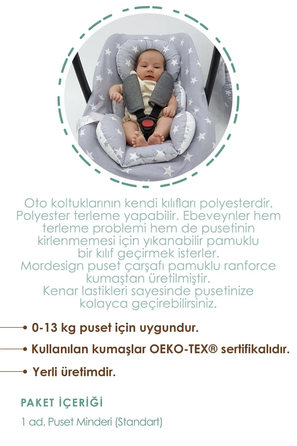 Mordesign Ortopedik Bebek Puset Minderi, Pamuklu Kumaş, Animal Serisi