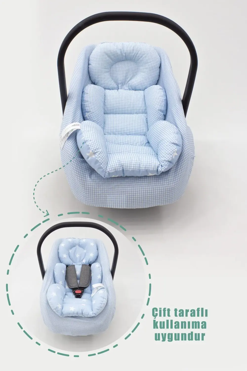 Mordesign Ortopedik Bebek Puset Minderi Ve Çarşaf, Pamuklu Kumaş, Ekose Ser