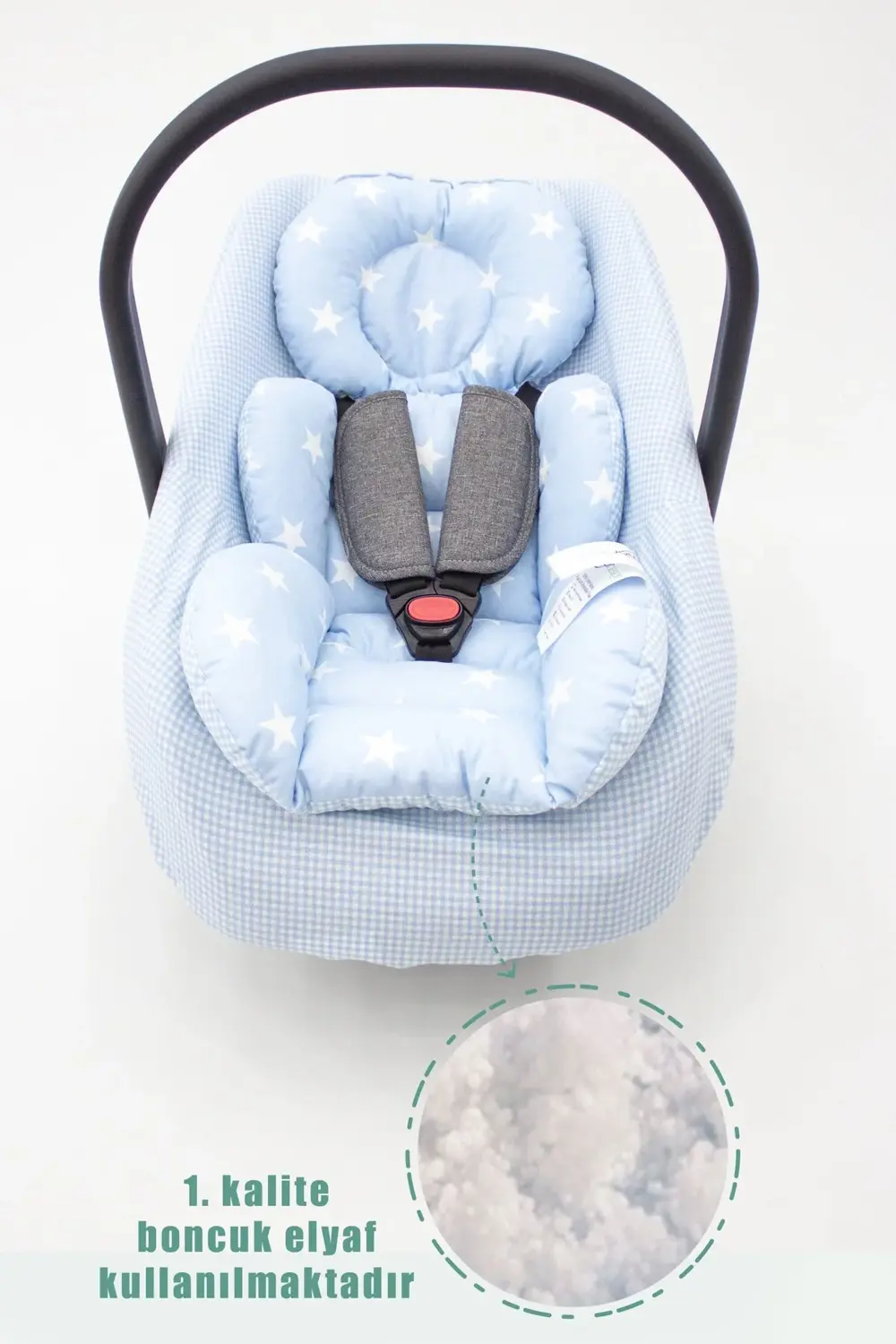 Mordesign Ortopedik Bebek Puset Minderi Ve Çarşaf, Pamuklu Kumaş, Ekose Ser