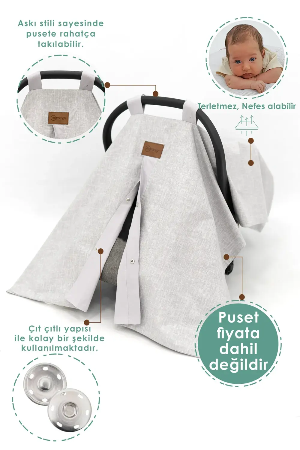 Mordesign Ortopedik Bebek Yatak, Pike Ve Puset Aksesuar 6'Lı Set, Pembe Ren