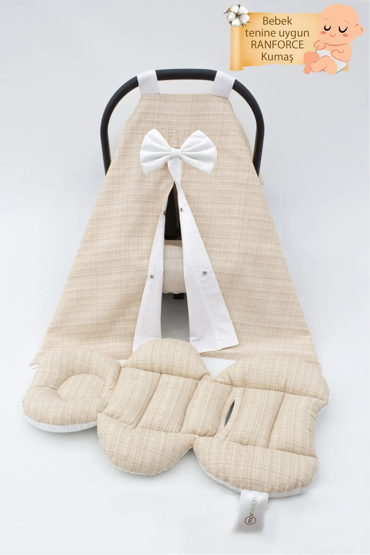 Mordesign Ortopedik Bel Destekli Bebek Puset Minderi, Örtü Ve Çarşaf 3'Lü S