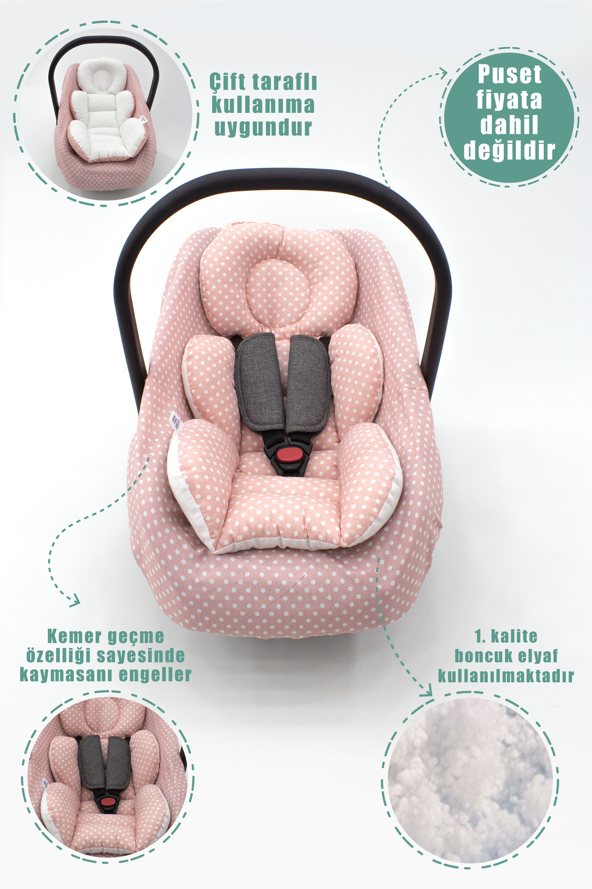 Mordesign Ortopedik Bel Destekli Bebek Puset Minderi, Örtü Ve Çarşaf 3' Lü