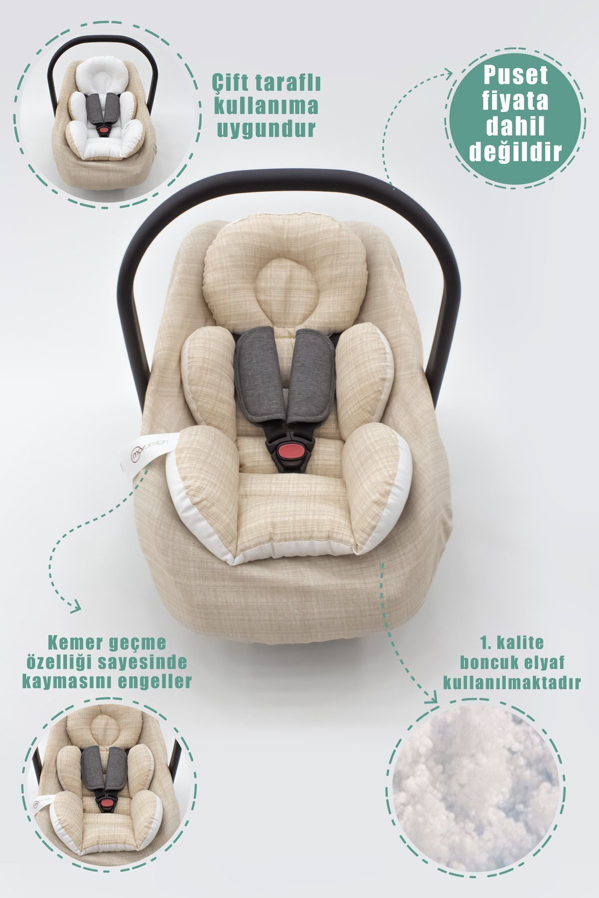 Mordesign Ortopedik Bel Destekli Bebek Puset Minderi, Örtü Ve Çarşaf 3'Lü S