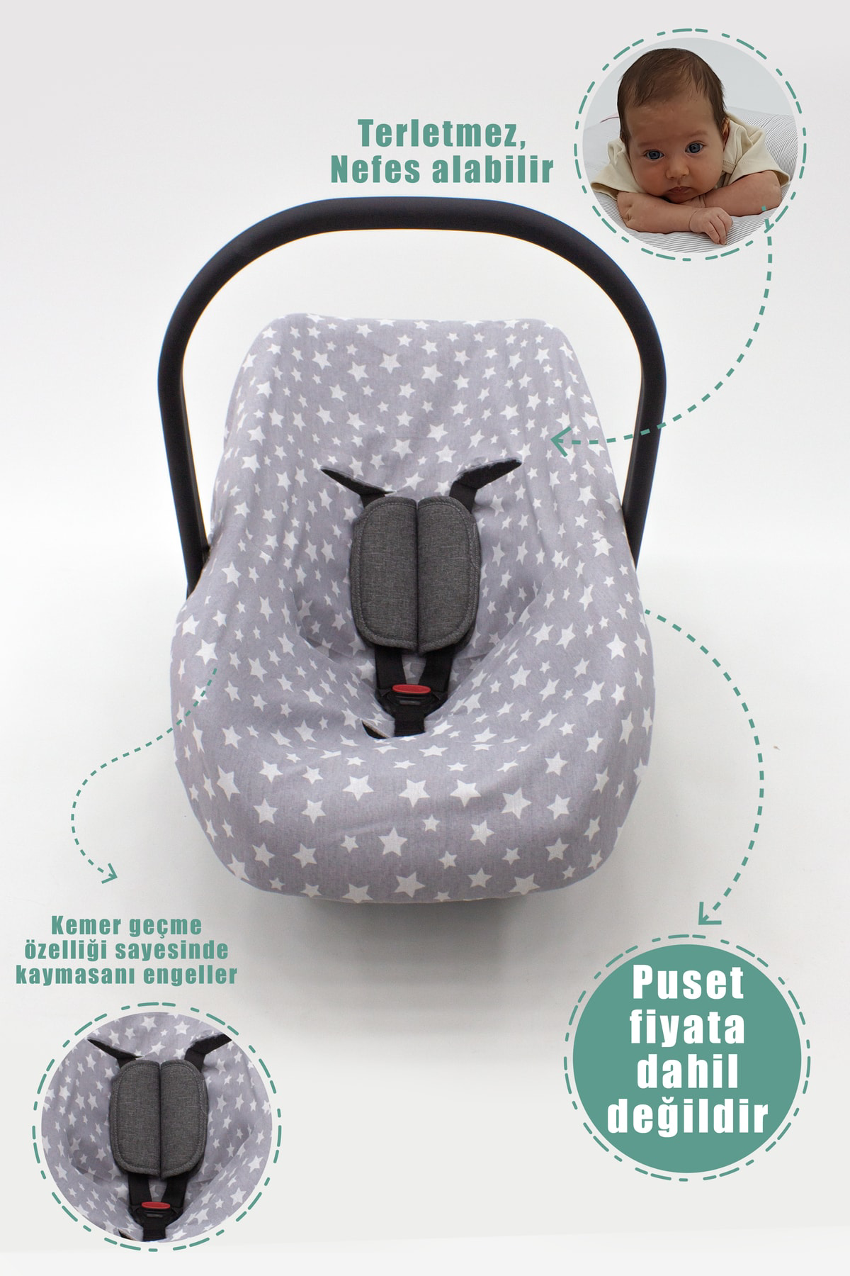 Mordesign Ortopedik Bel Destekli Puset Minder Ve Çarşaf 2'Li Set, Stars Des