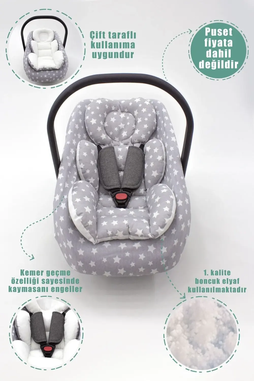 Mordesign Ortopedik Bel Destekli Bebek Puset Minderi, Örtü Ve Çarşaf 3'Lü S