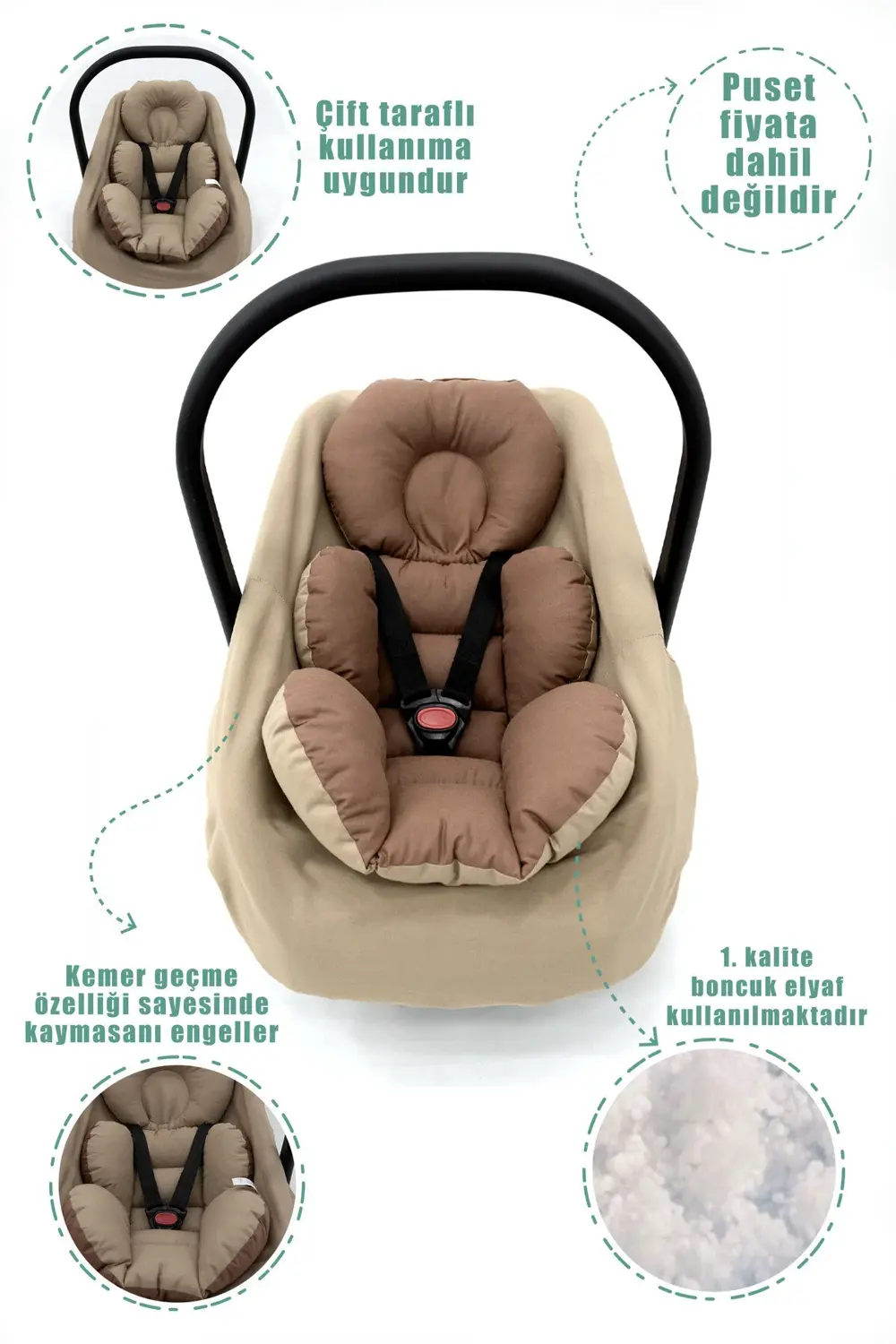 Mordesign Ortopedik Bel Destekli Bebek Puset Minderi, Örtü Ve Çarşaf 3'Lü S