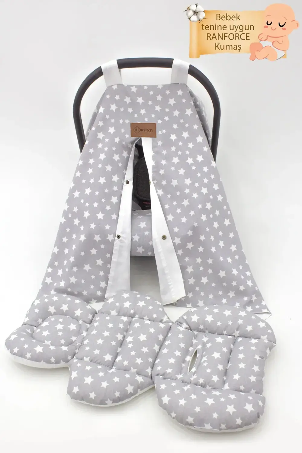 Mordesign Ortopedik Bel Destekli Bebek Puset Minderi, Örtü Ve Çarşaf 3'Lü S