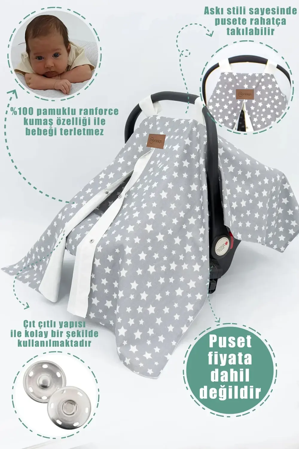 Mordesign Ortopedik Bel Destekli Bebek Puset Minderi, Örtü Ve Çarşaf 3'Lü S