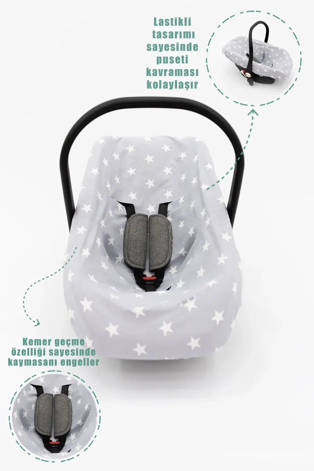 Mordesign Ortopedik Bel Destekli Puset Minder, Örtü Ve Çarşaf 3' Lü Set, Çi