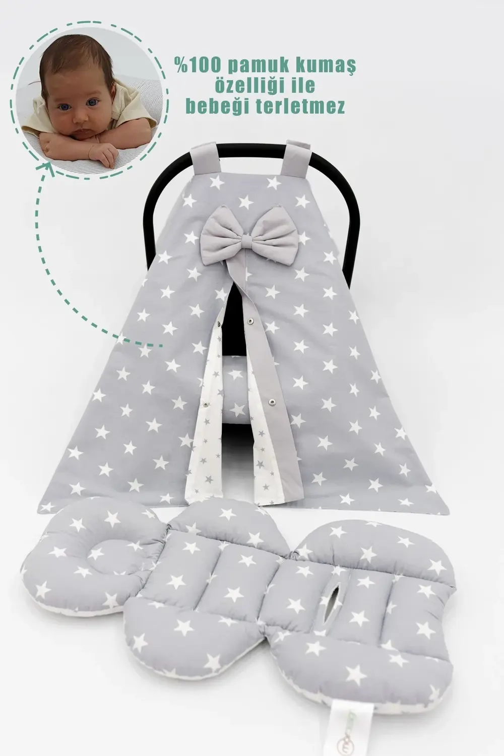 Mordesign Ortopedik Bel Destekli Puset Minder, Örtü Ve Çarşaf 3' Lü Set, Çi