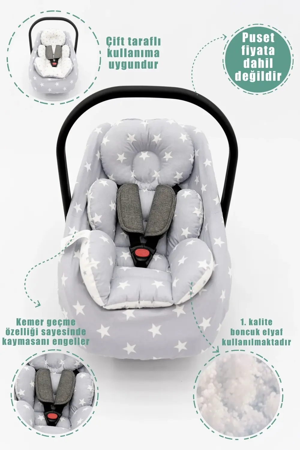 Mordesign Ortopedik Bel Destekli Puset Minder, Örtü Ve Çarşaf 3' Lü Set, Çi