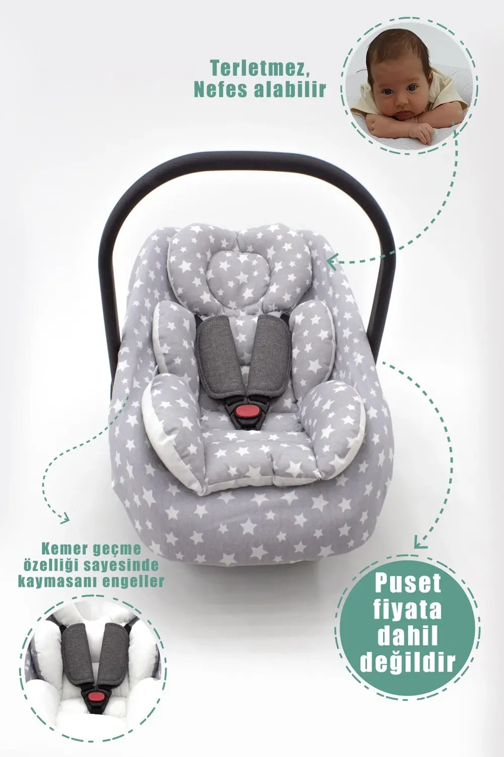 Mordesign Ortopedik Bel Destekli Puset Minder Ve Çarşaf 2'Li Set, Stars Des