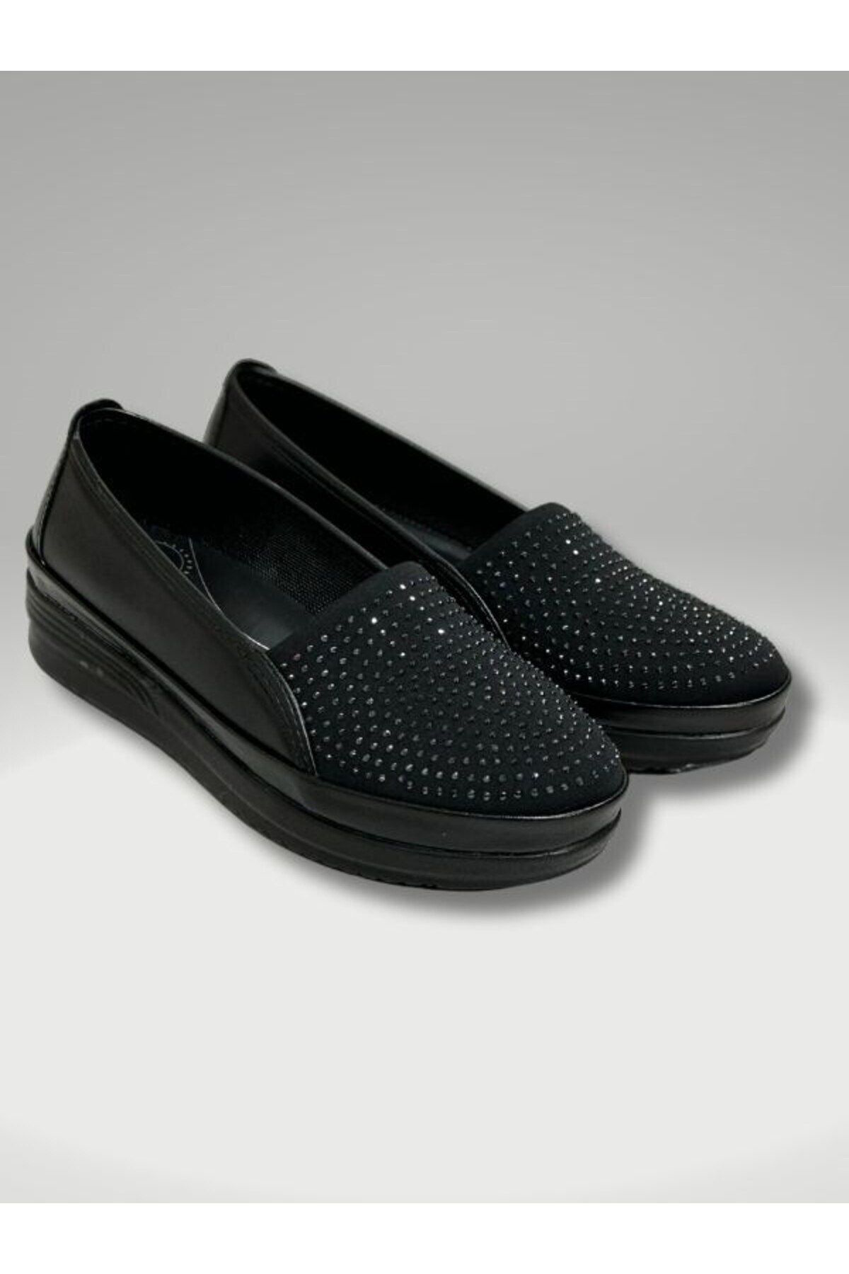 Ortopedik Günlük Kadın Babet Siyah Anne Ayakkabısı Rahat Hafif Ta