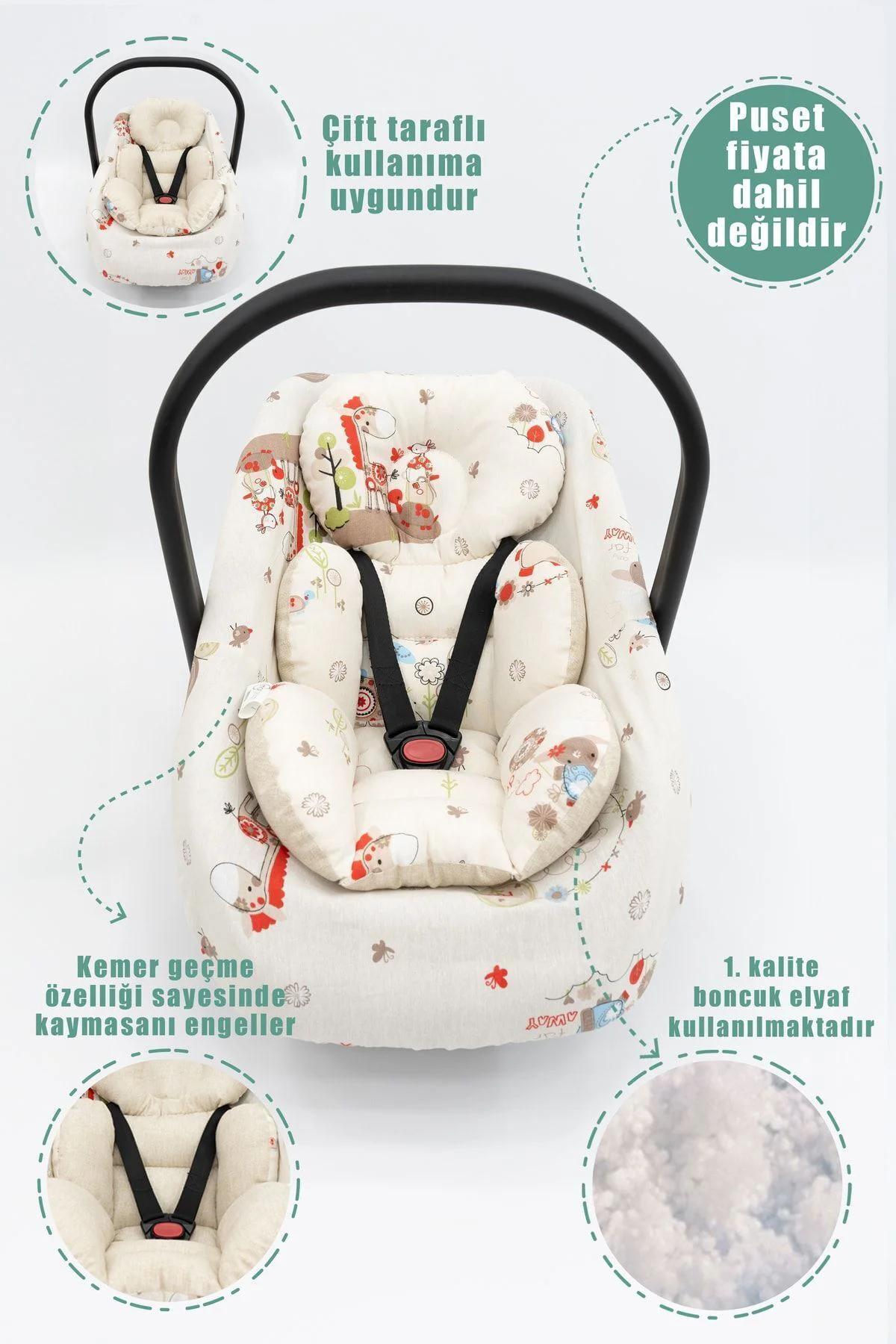 Ortopedik Puset Minderi, Örtü Ve Çarşaf 3' Lü Set, Askı Stil, Animal Serisi Ortopedik Puset Minderi, Örtü Ve Çarşaf 3' Lü Set, Askı Stil, Animal Serisi
