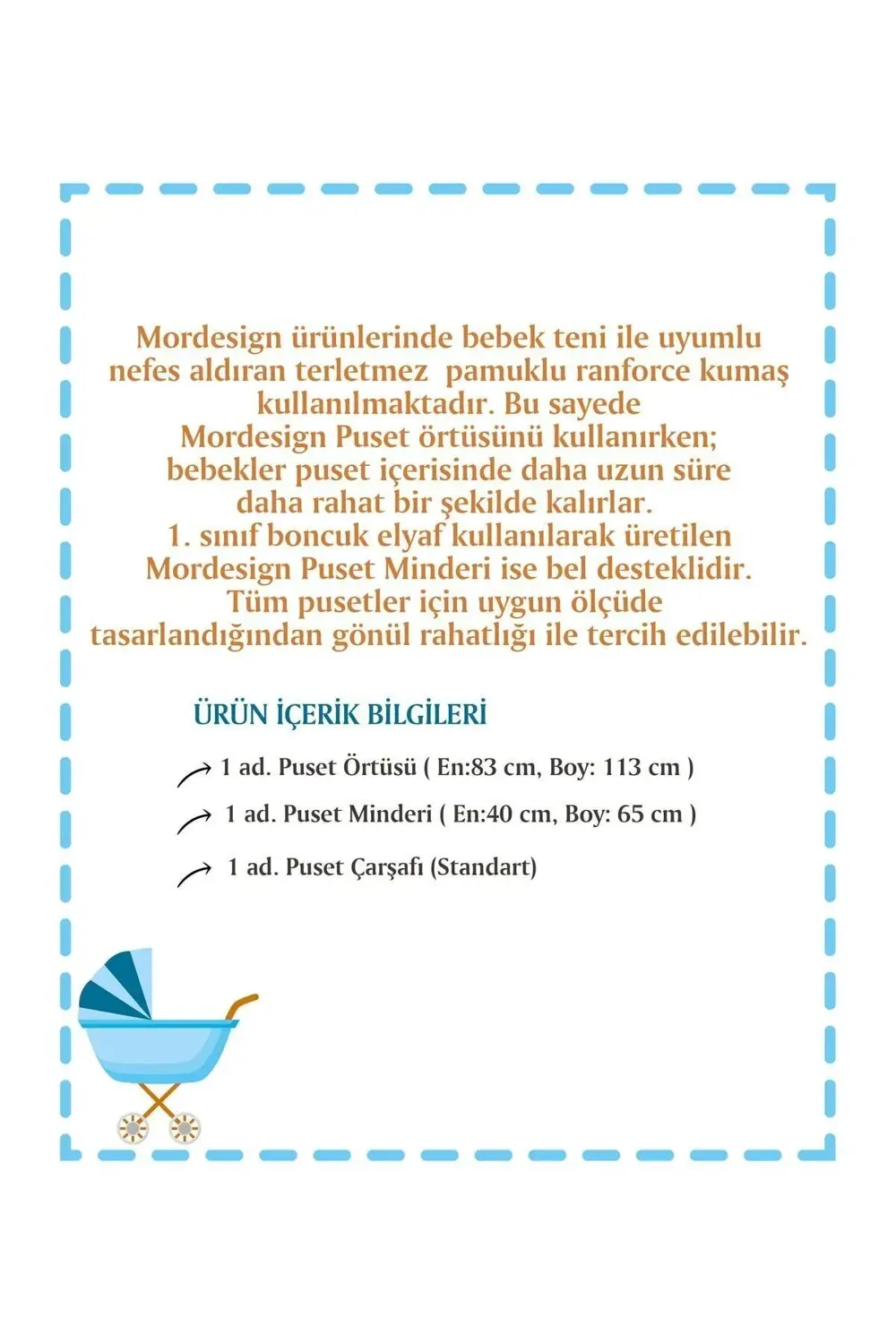 Mordesign Ortopedik Puset Minderi, Örtü Ve Çarşaf 3' Lü Set, Askı Stil, Ani