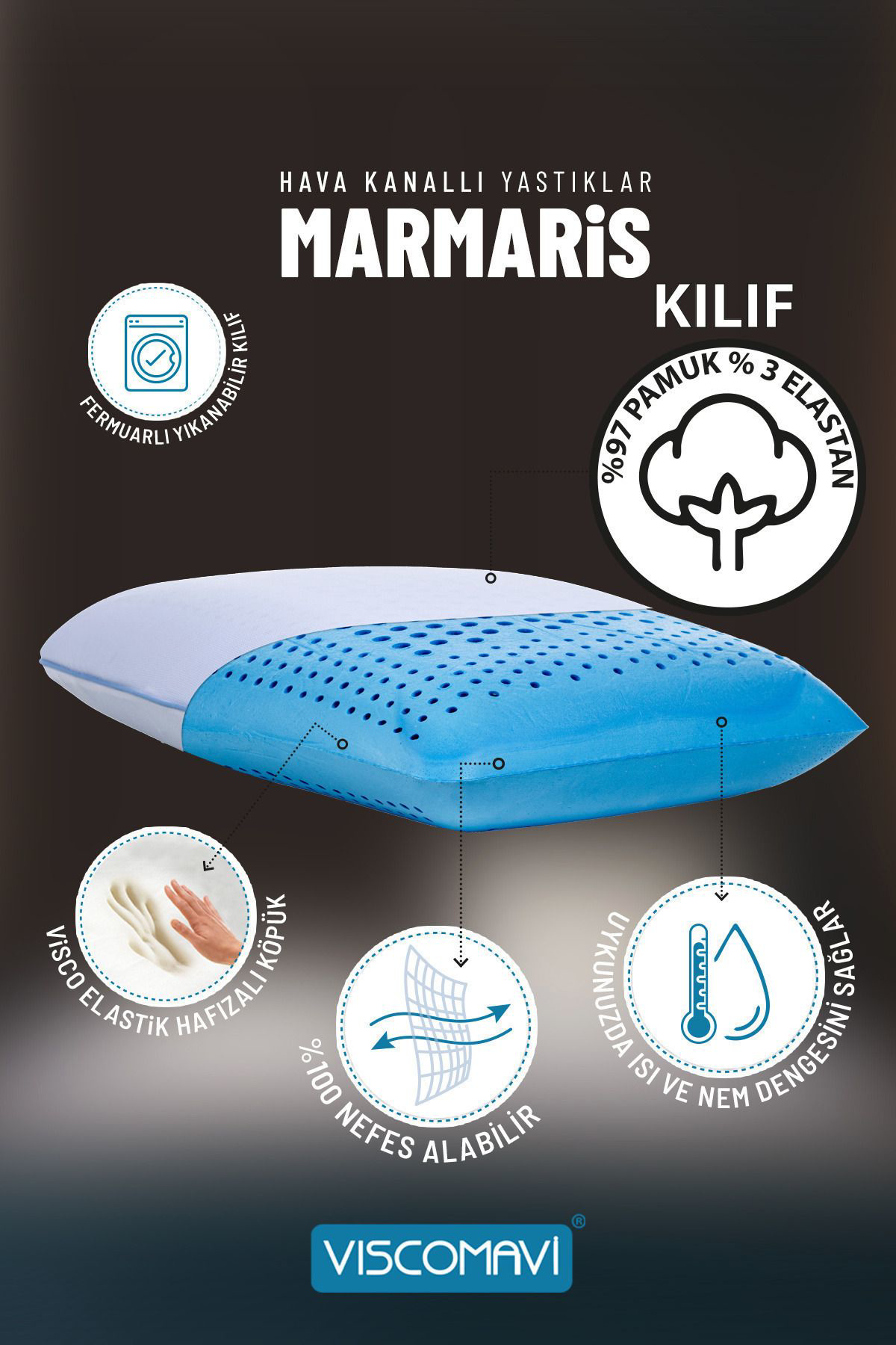 Viscomavi Ortopedik Visco Yastık (Marmaris Hava Kanalli Klasik Visco Yastik