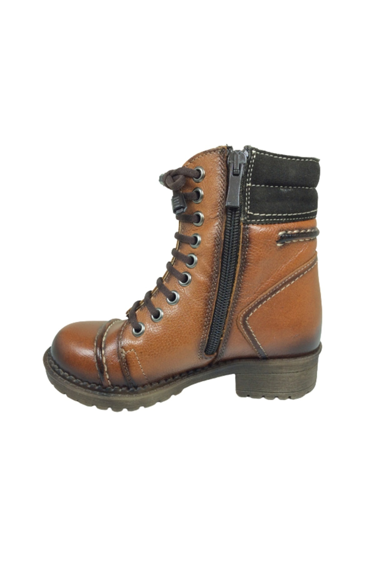Ortopedika Patik Kız Çocuk Bot Taba Bağcıklı Fermuarlı % 100 Deri