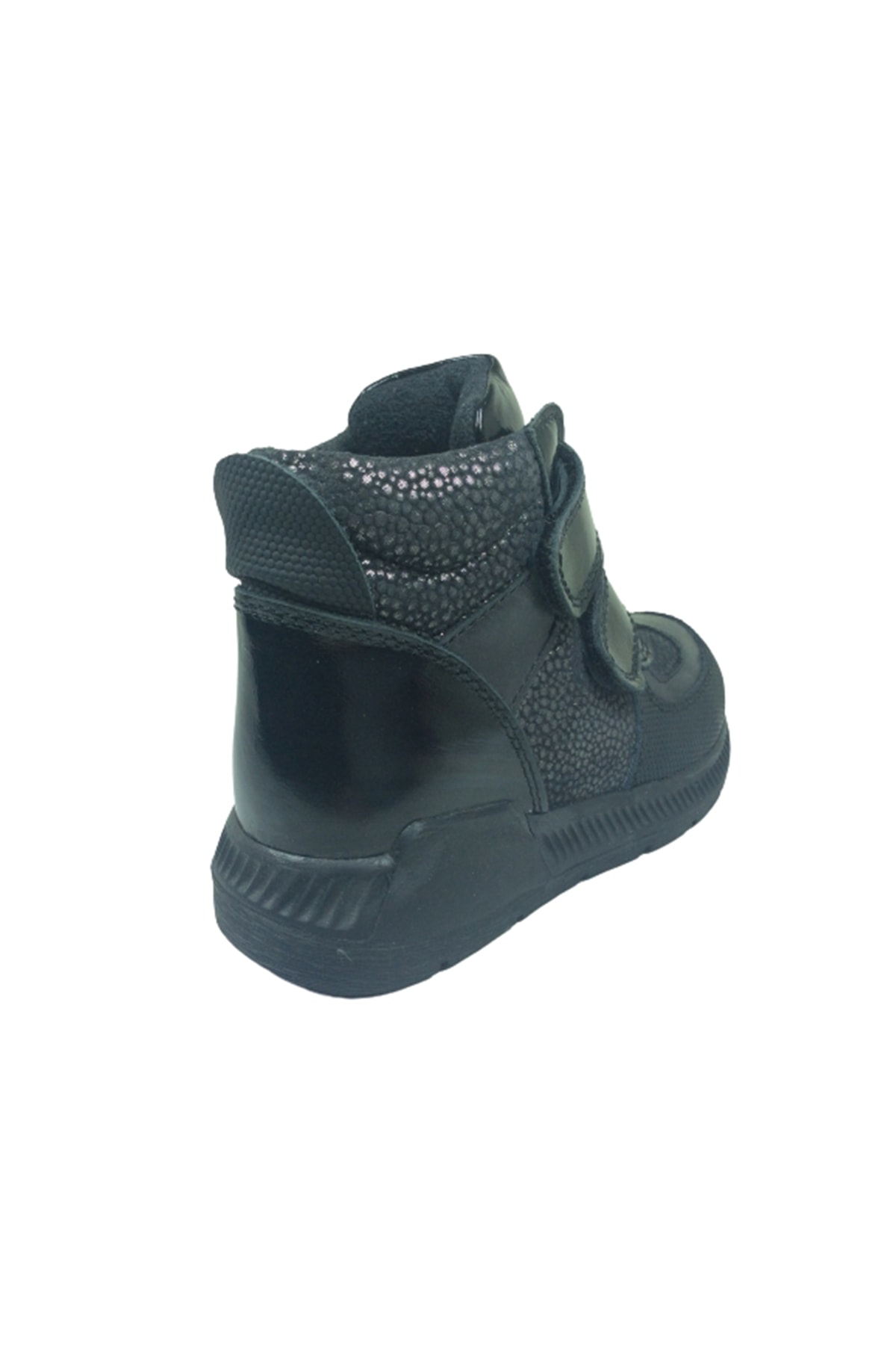 Ortopedika Patik Kız Çocuk Bot Siyah Rugan Nokta Baskılı Cırtlı D