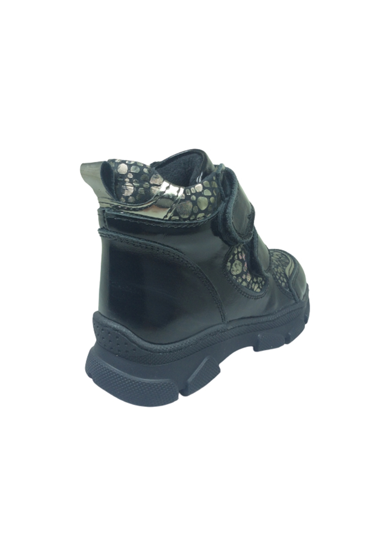 Ortopedika Patik Kız Çocuk Bot Siyah Rugan Gümüş Baskılı Cırtlı D