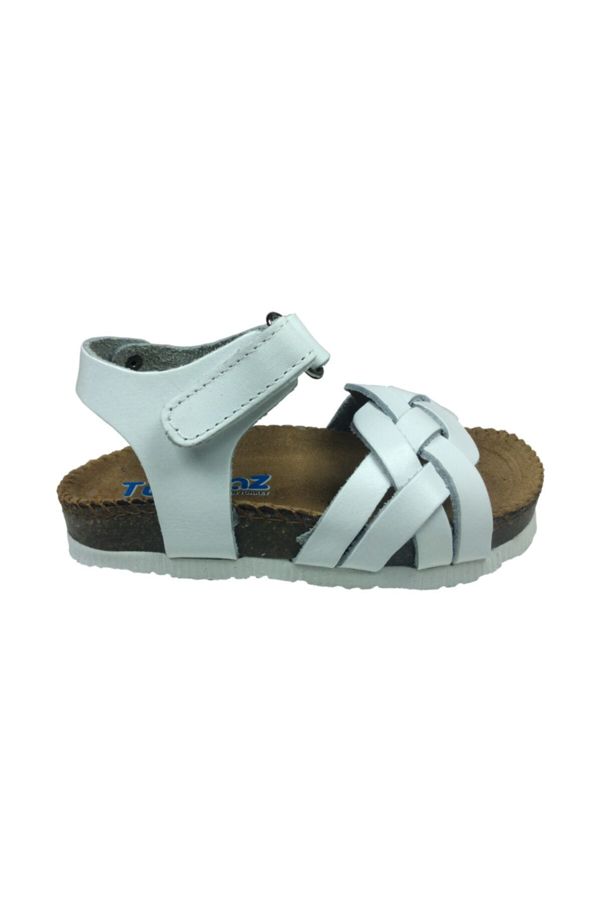 Ortopedikabebe Kız Sandalet Beyaz Önü Örgü Desen Bilekten Cırtlı