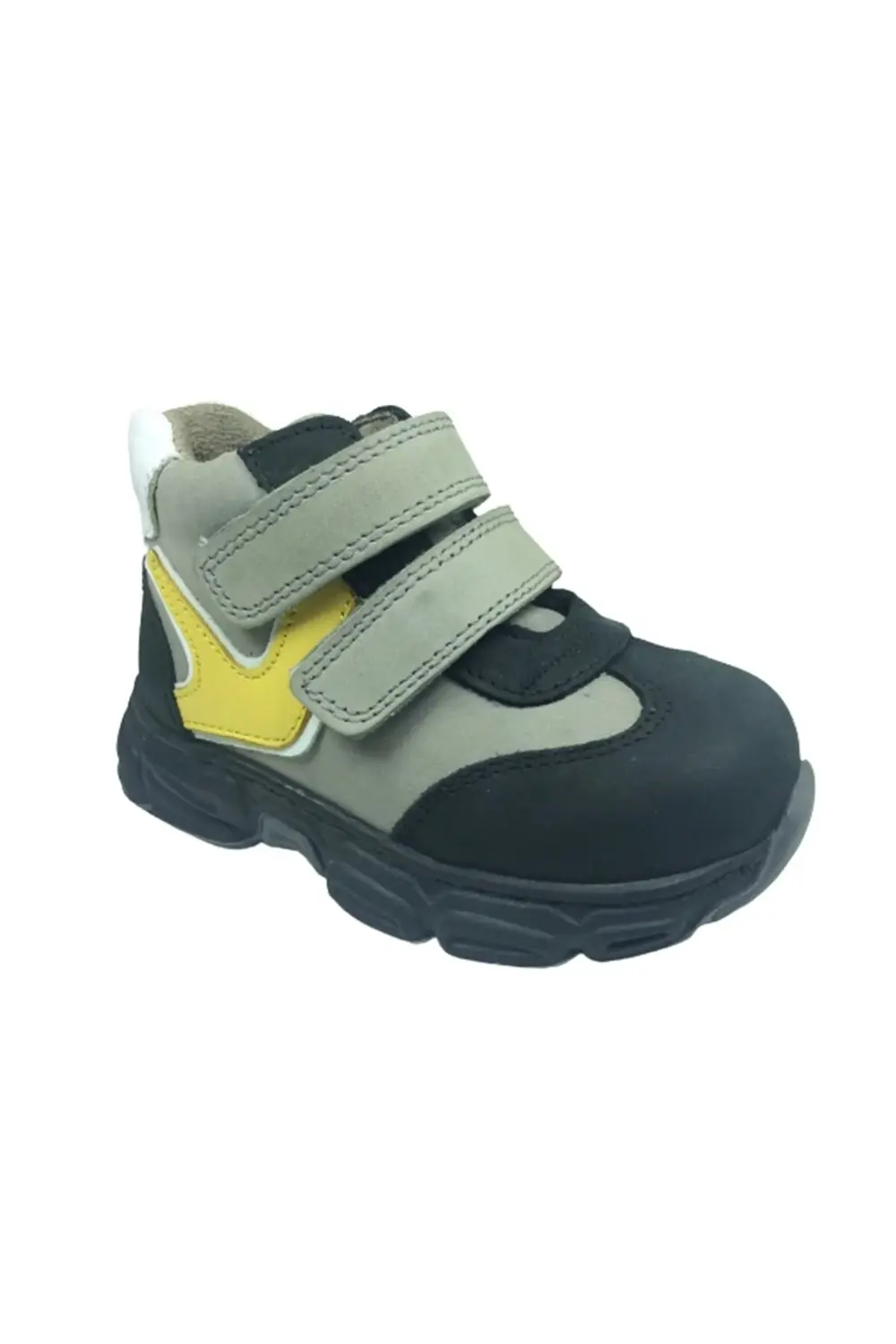 Ortopedikal Bebe Erkek Çocuk Bot Siyah-gri Cırtlı % 100 Deri Orto