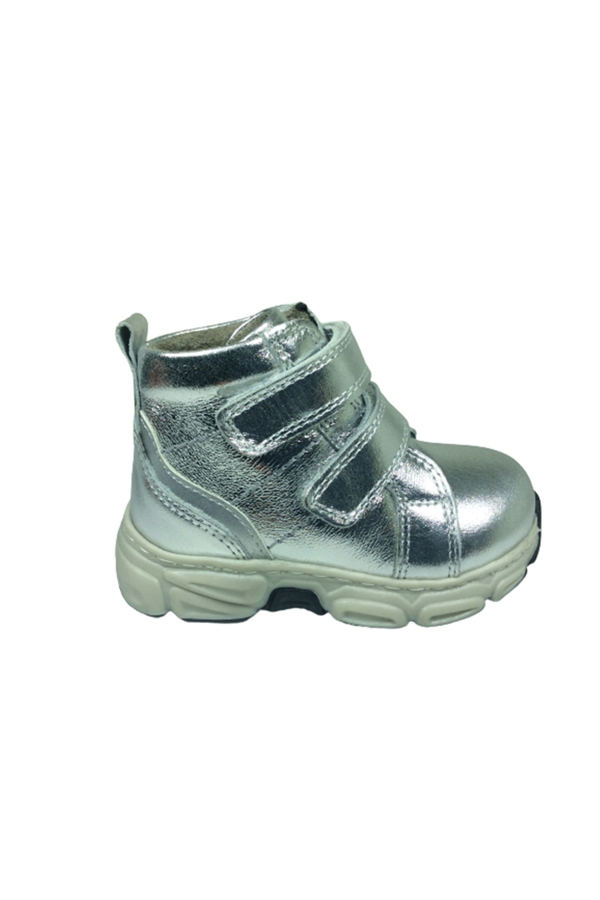 Ortopedikal Bebe Kız Çocuk Bot Gümüş Parlak Cırtlı % 100 Deri Ort