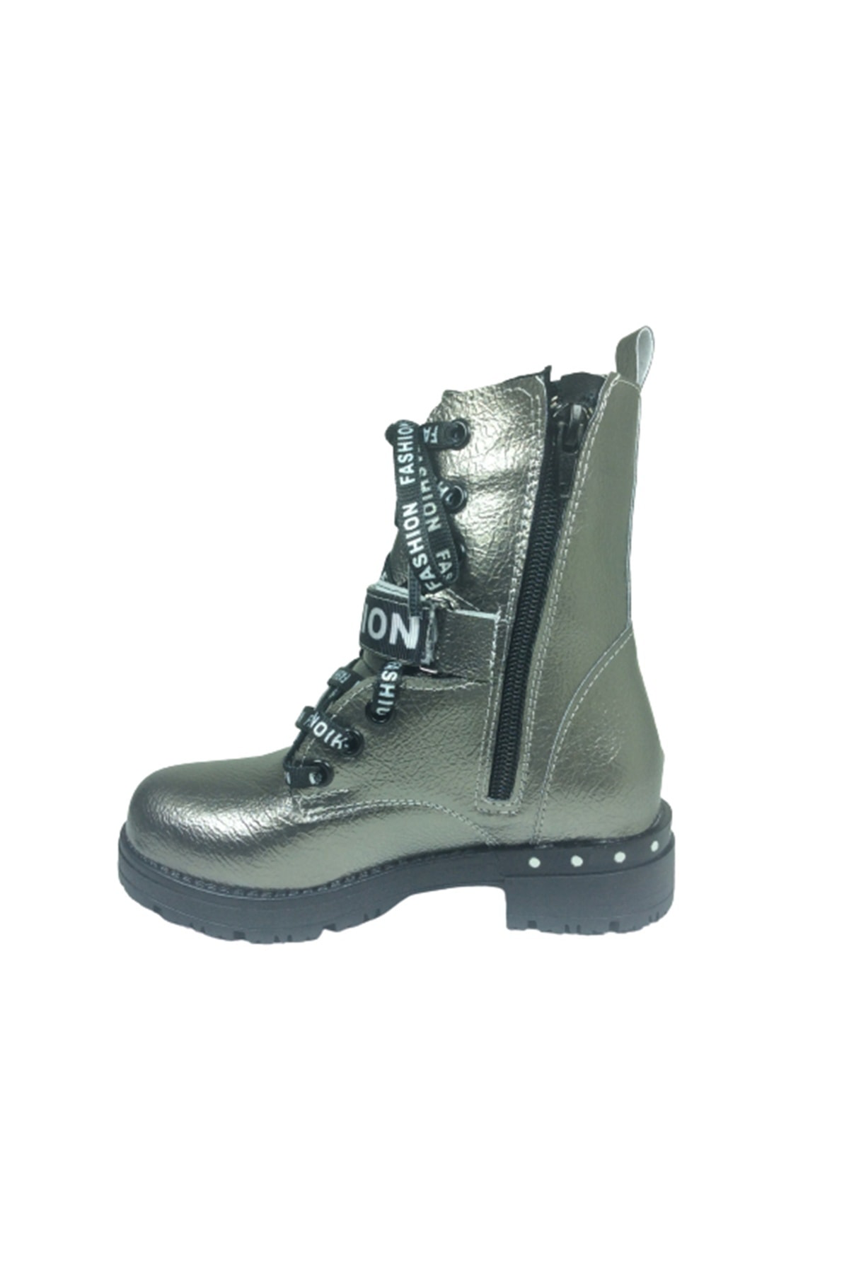 Ortopedikal Patik Kız Çocuk Bot Platin Gri Rugan Bağcıklı Yanıfer