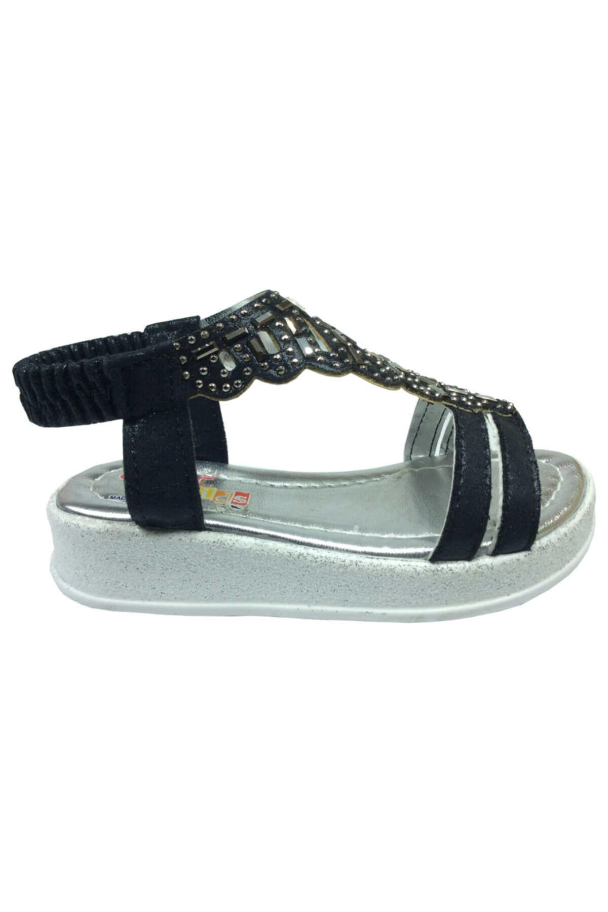 Ortopedikal Patik Kiz Çocuk Sandalet Siyah Yaprak Desen Taşli Top