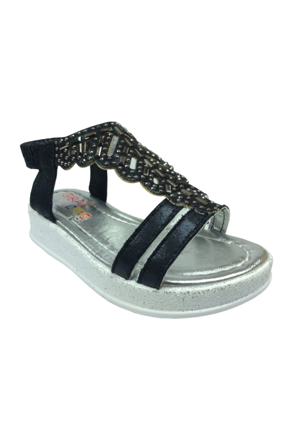 Ortopedikal Patik Kiz Çocuk Sandalet Siyah Yaprak Desen Taşli Top