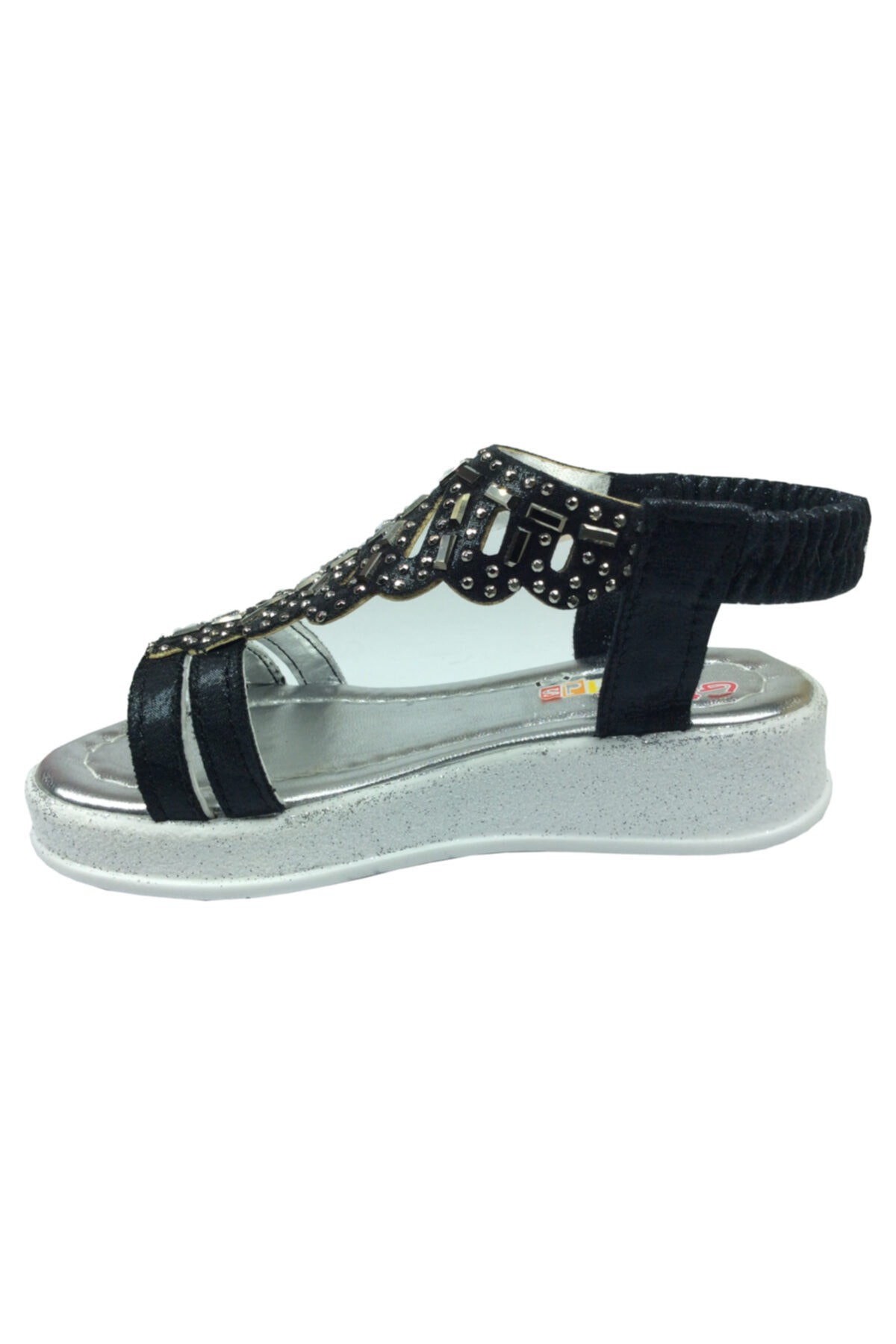 Ortopedikal Patik Kiz Çocuk Sandalet Siyah Yaprak Desen Taşli Top