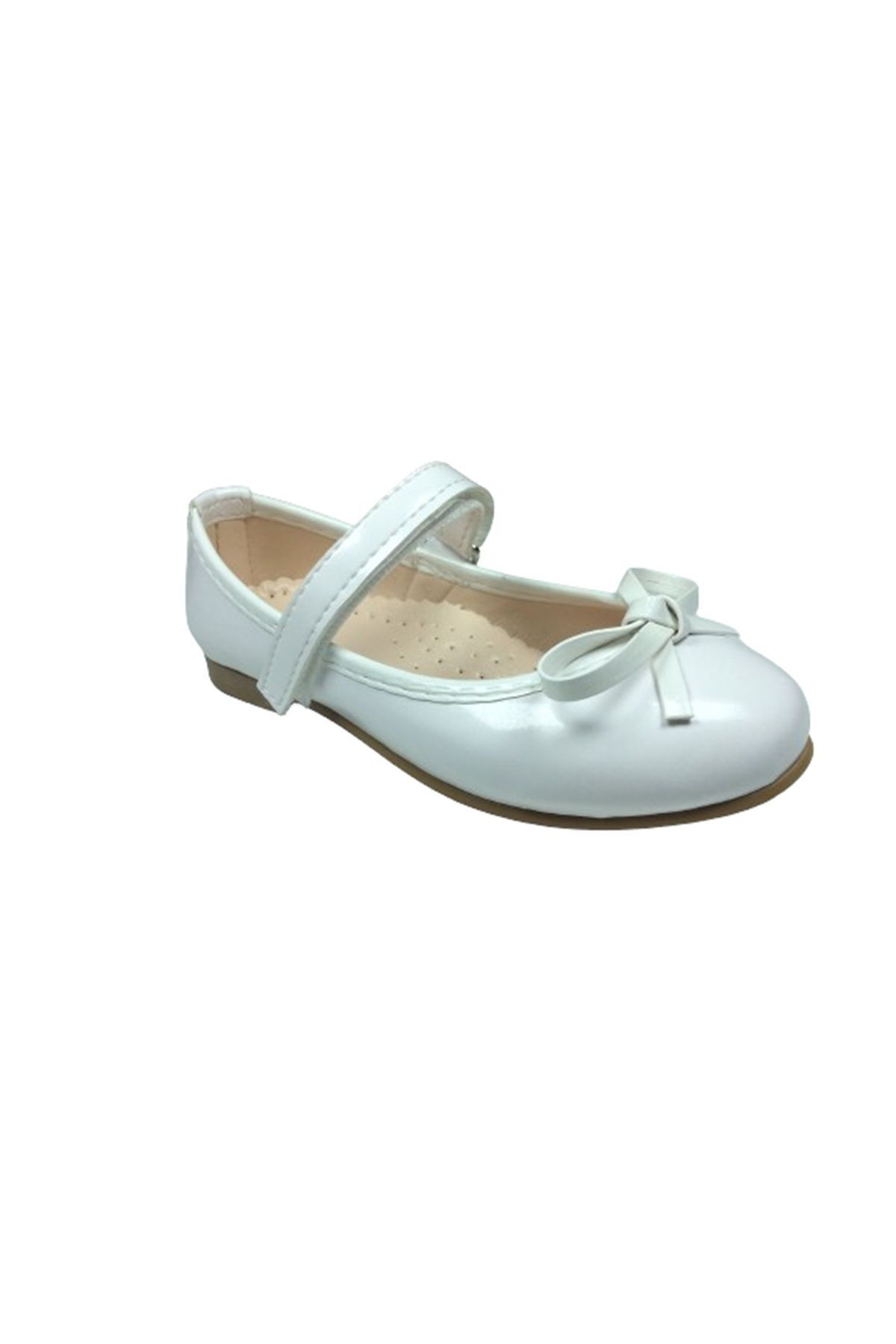 OrtopedikAL1510 YDZ Emt Patik Beyaz Rugan Babet Bıyık Fiyonk Kız