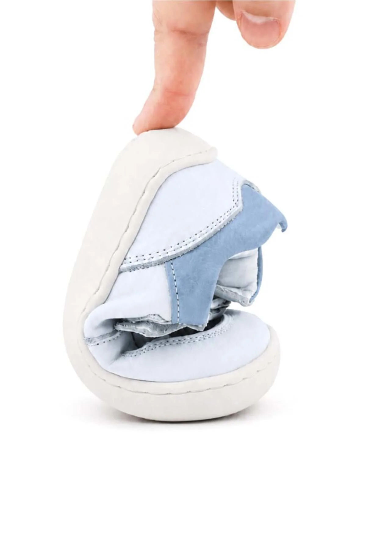 OrtopedikALRakerplus R840-BENMA % 100 Deri Beyaz Nubuk Mavi Cırtlı Bebek Sneaker Ayakkabı