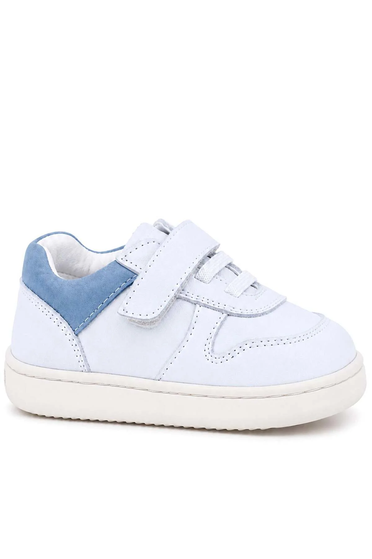 OrtopedikALRakerplus R840-BENMA % 100 Deri Beyaz Nubuk Mavi Cırtlı Bebek Sneaker Ayakkabı
