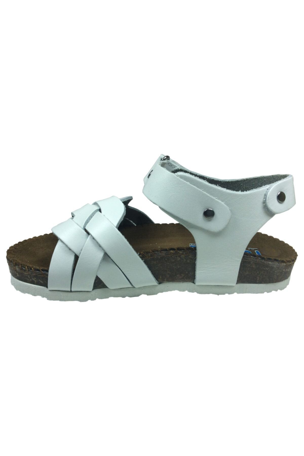 Ortopedikapatik Kız Sandalet Beyaz Önü Örgü Desen Bilekten Cırtlı