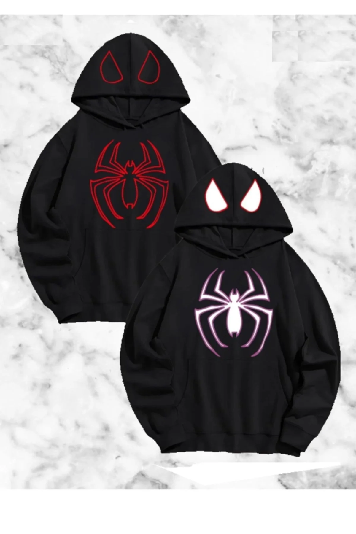 Örümcek Baskılı Sevgili Çift Kombini Kapüşonlu Sweatshirt - Hodie Örümcek Baskılı Sevgili Çift Kombini Kapüşonlu Sweatshirt - Hodie