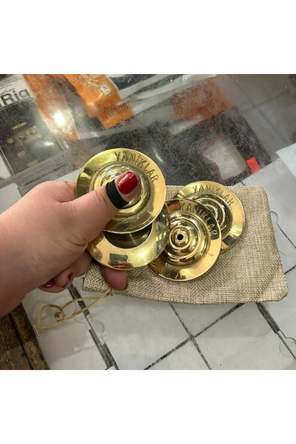 Oryantal Parmak Zil Pirinç Döküm 480gr (lastik Dahil , Büyük Boy