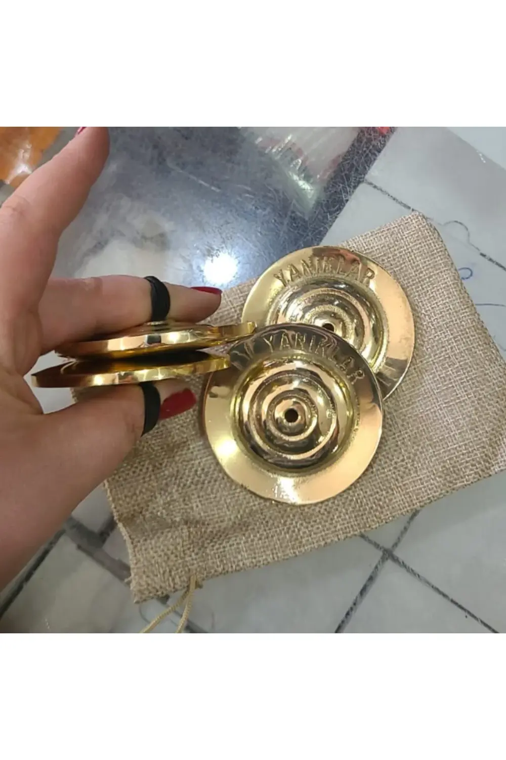 Oryantal Parmak Zil Pirinç Döküm 480gr (lastik Dahil , Büyük Boy