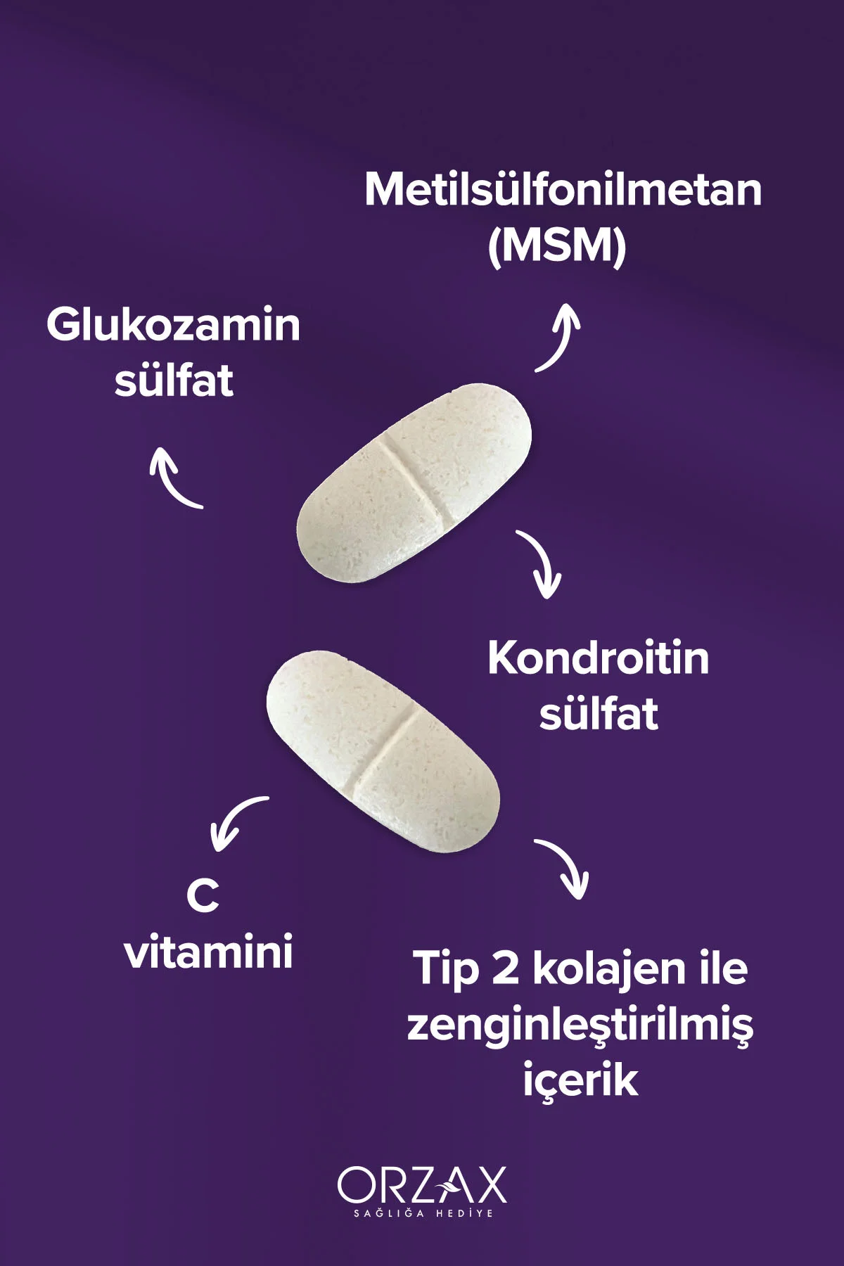 Orzax Cosakondrin PLUS (Tip 2 Kolajen-Glukozamin-Kondroitin-C Vitamini-Manganez-Selenyum) 60 Tablet