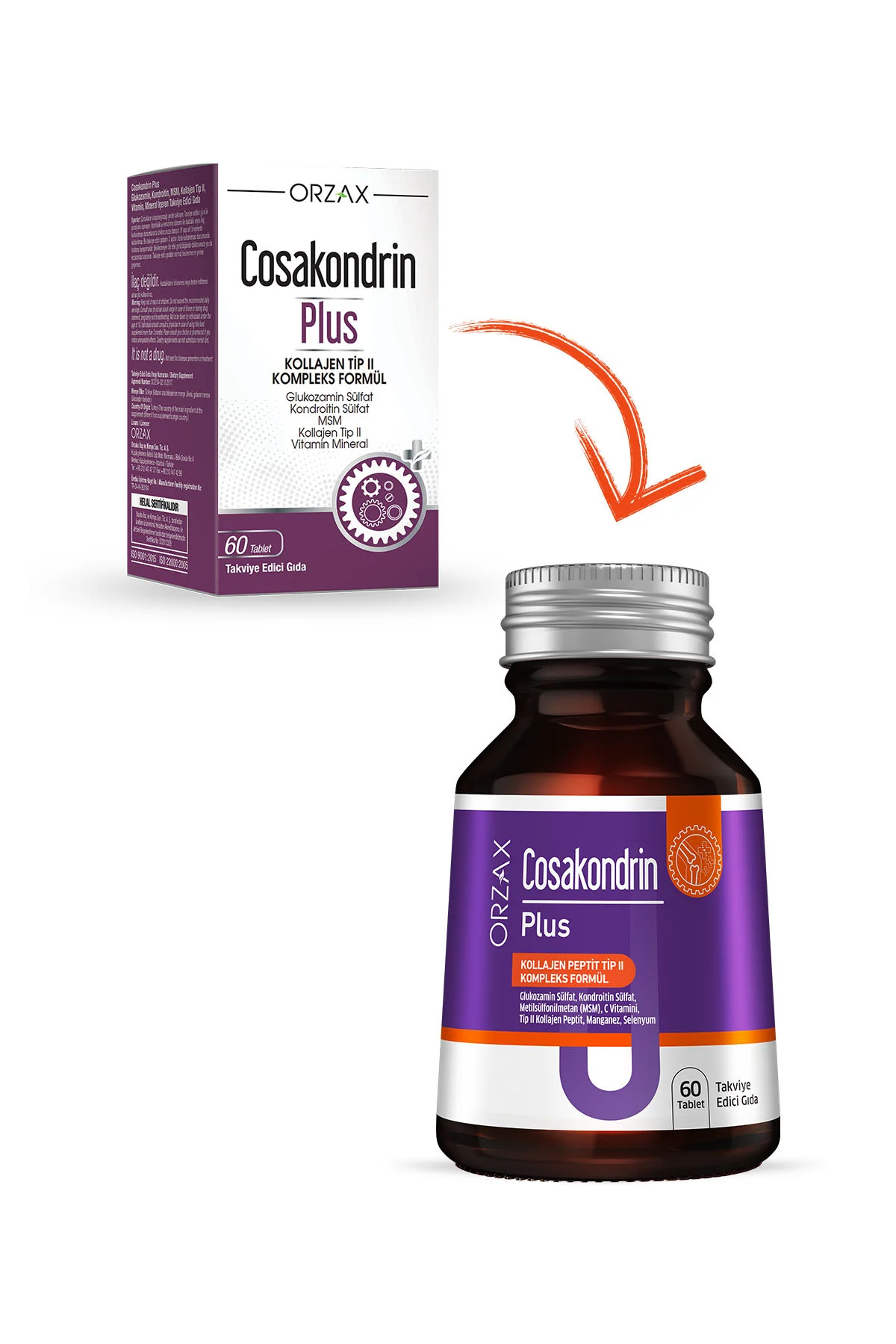 Orzax Cosakondrin PLUS (Tip 2 Kolajen-Glukozamin-Kondroitin-C Vitamini-Manganez-Selenyum) 60 Tablet