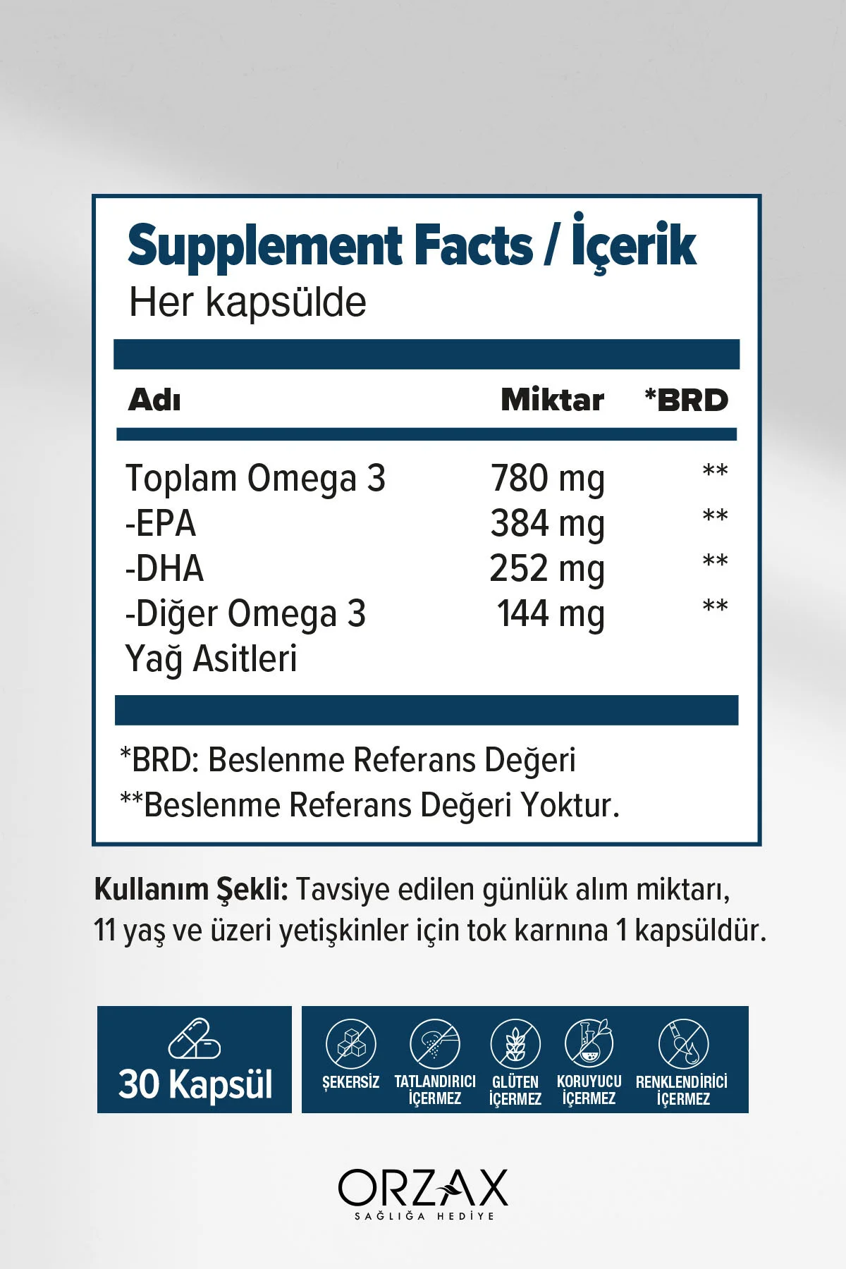 Orzax Plus 1200mg Omega 3 Saf Balık Yağı 30 Kapsül