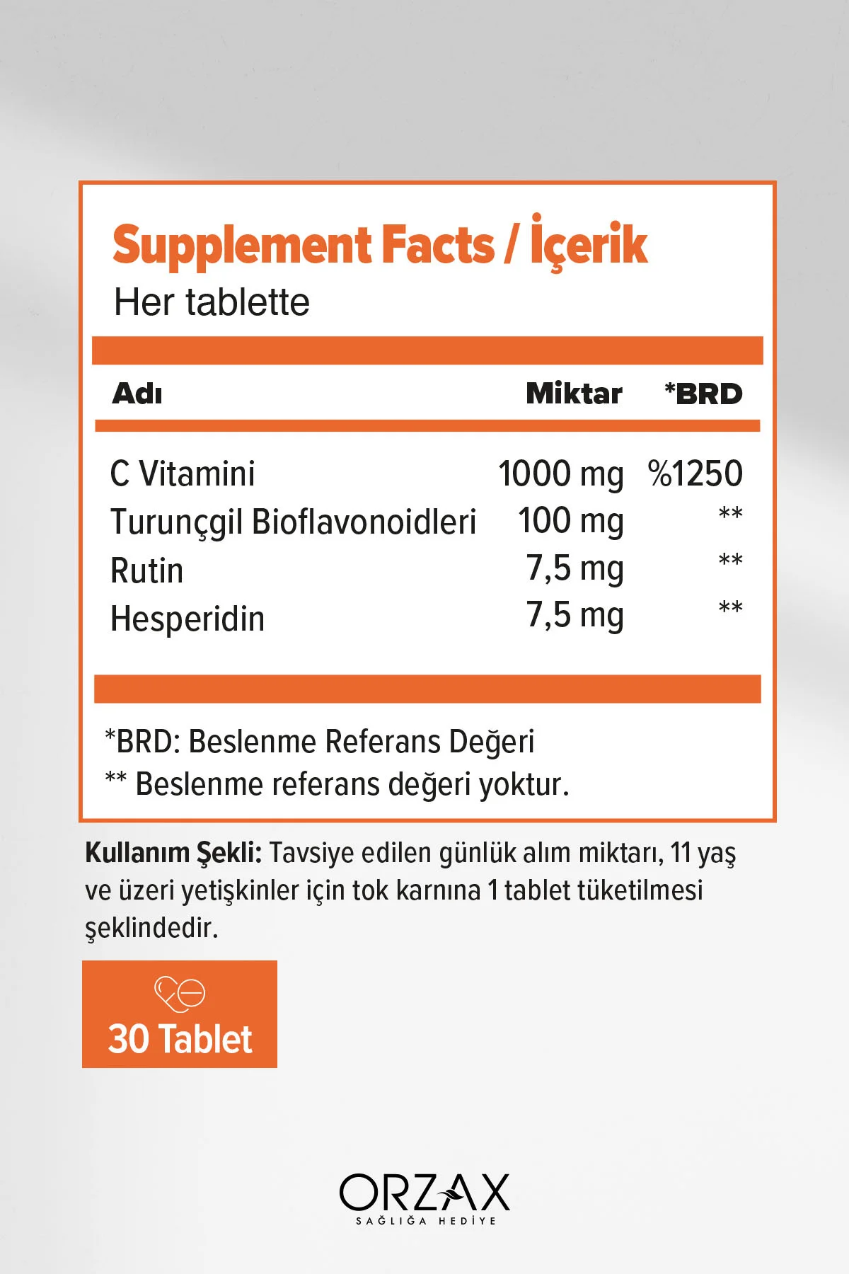Orzax Vitamin C 1000 mg 30 Tablet