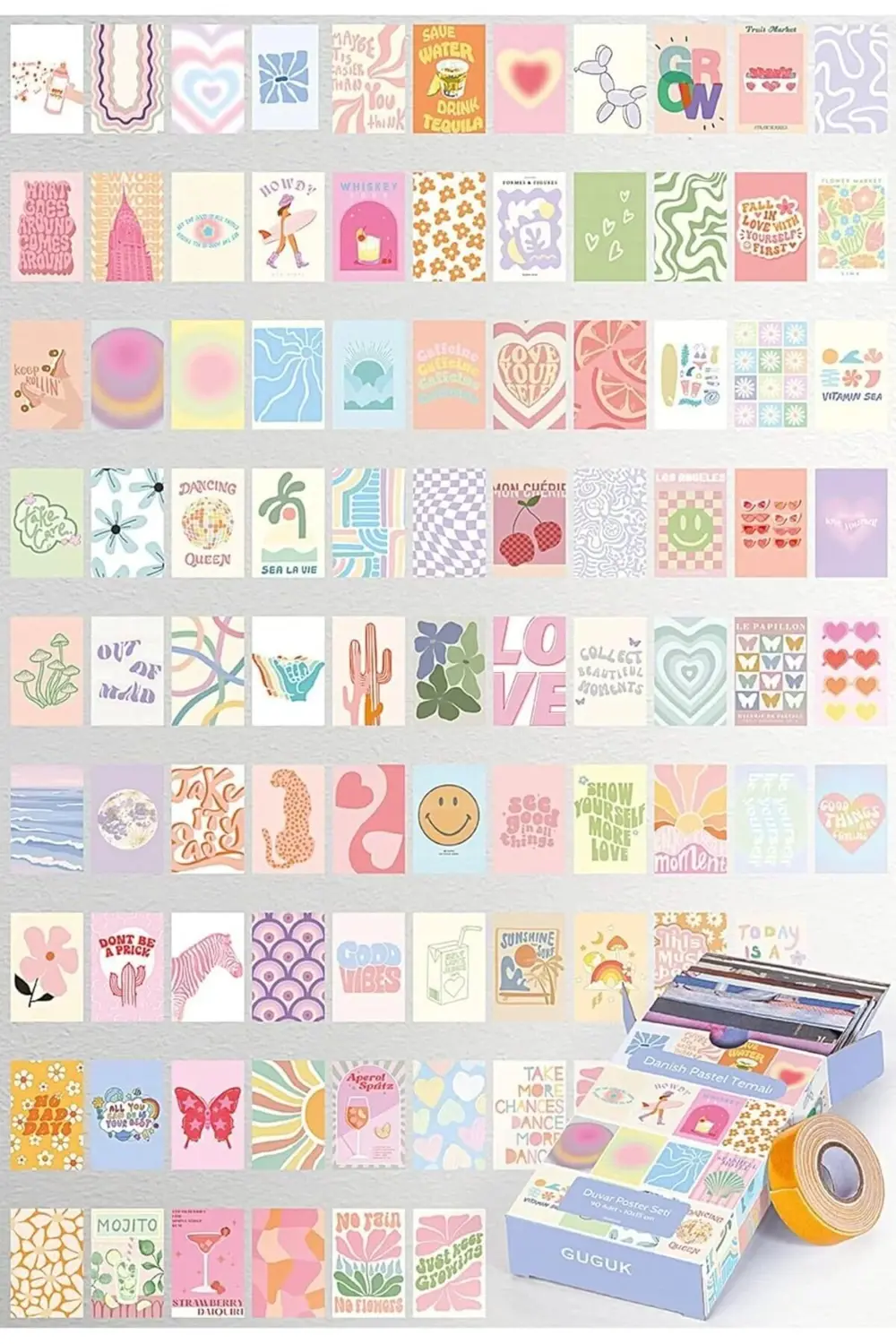 oskyshopc Danish Pastel Temalı 90 Adet Duvar Poster Seti, Özel Ta