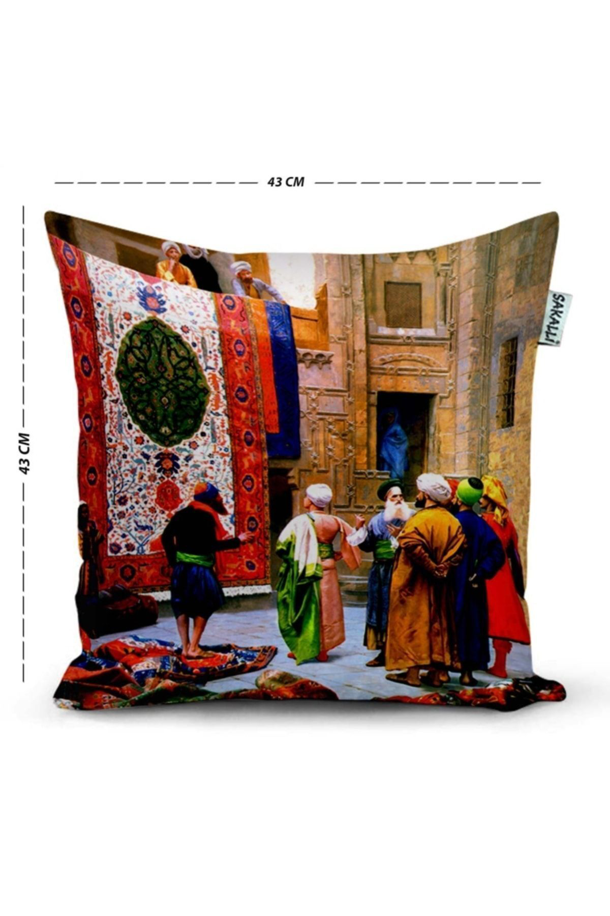 Sakallı Osmanlı Motif Desenli 3D Baskılı Dekoratif Kırlent Kılıfı