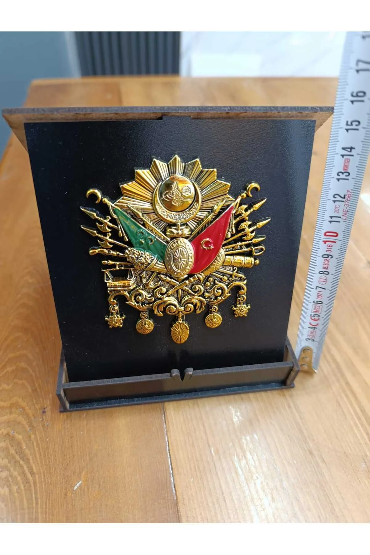 Osmanlı Tuğra Bayrak Masaüstü ve Dolap Üzeri MDF Şilt - 14 cm x 1