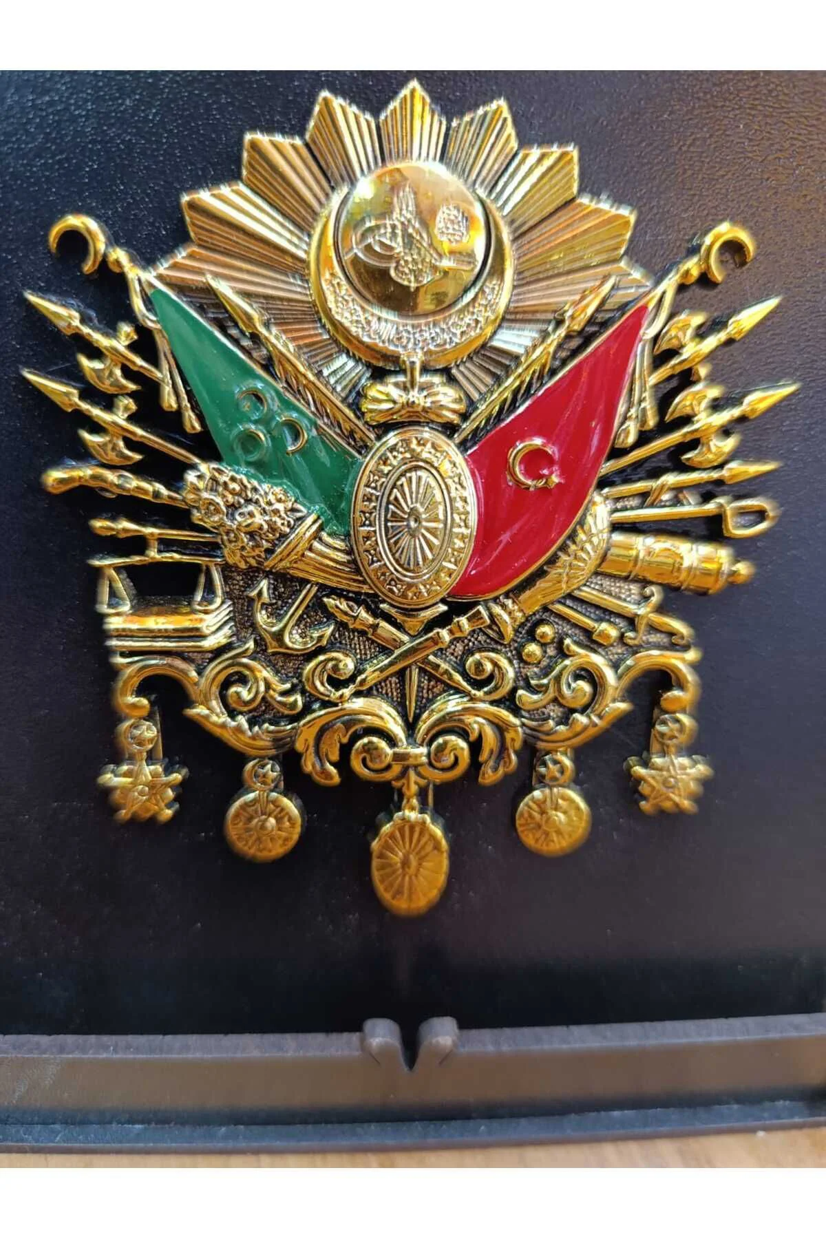 Osmanlı Tuğra Bayrak Masaüstü ve Dolap Üzeri MDF Şilt - 14 cm x 1