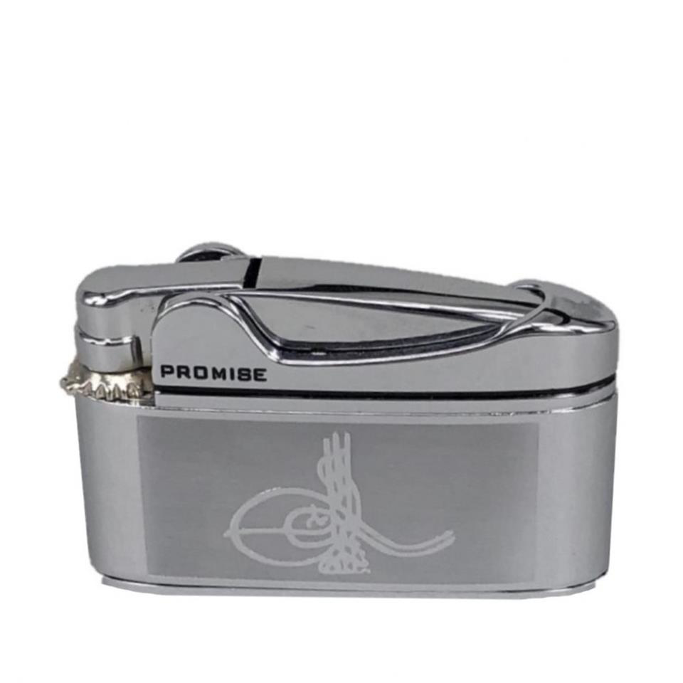 Çanta Yurdu Osmanlı Tuğralı İbelo Tarz Gazlı Çakmak Gümüş Renk