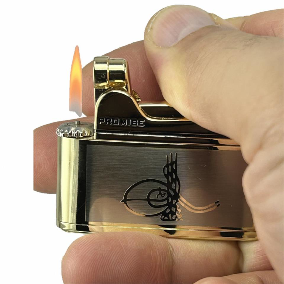 Çanta Yurdu Osmanlı Tuğralı Gazlı Çakmak Altın Renk