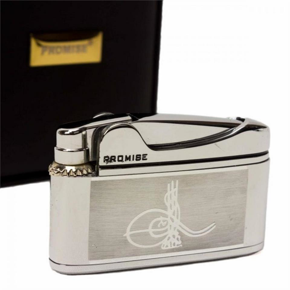 Çanta Yurdu Osmanlı Tuğralı İbelo Tarz Gazlı Çakmak Gümüş Renk